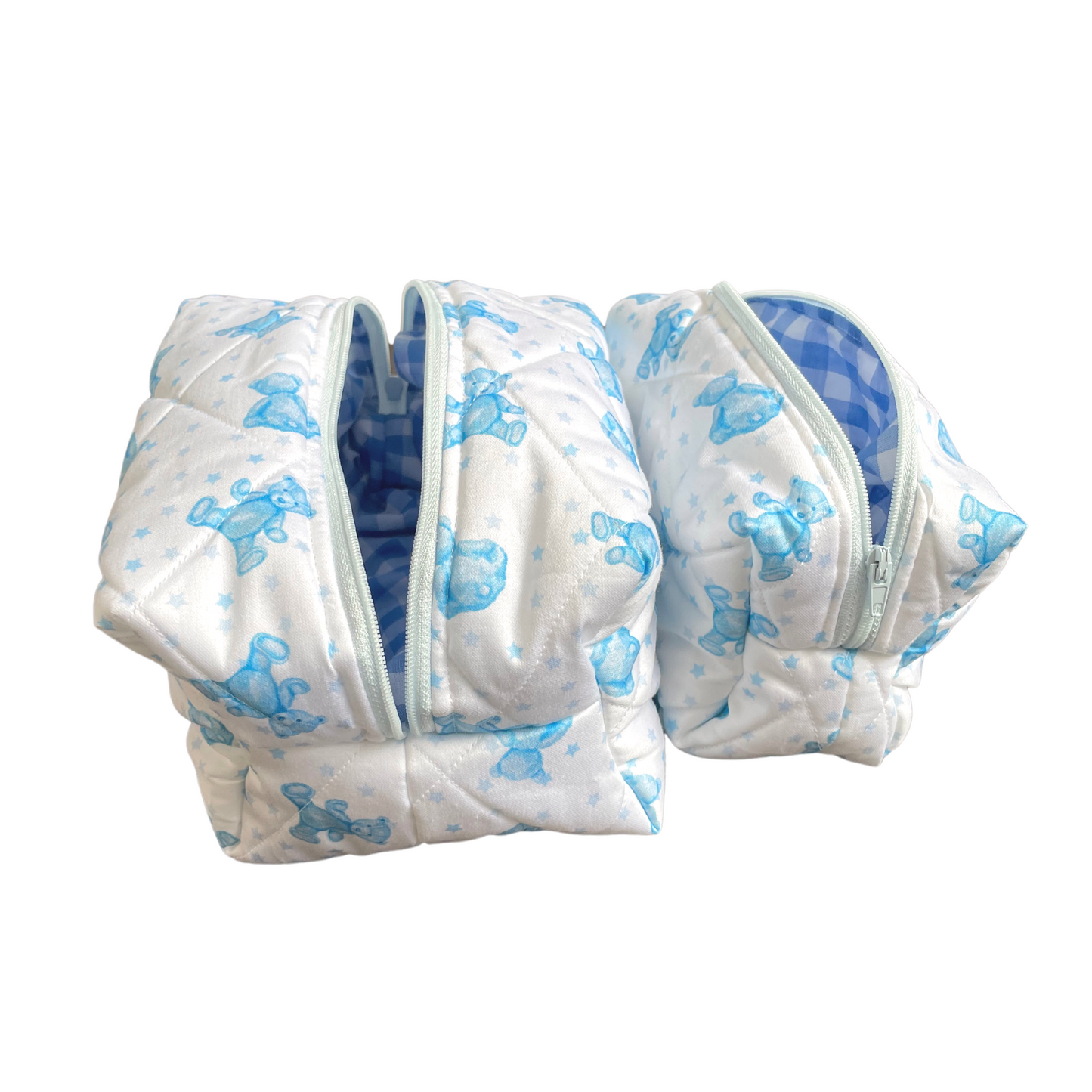 Quilted Toiletry Bags - Blue Teddies