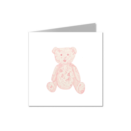 Pink Toile Bear Card