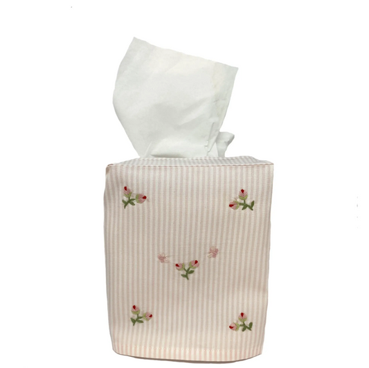 Tissue Box Cover - Pink/Rosebuds
