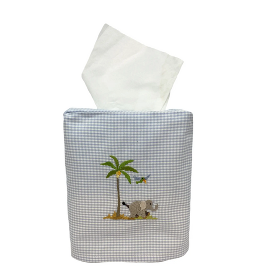Tissue Box Cover - Blue/Elephant