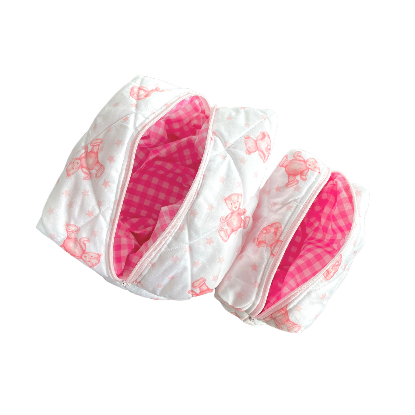 Quilted Toiletry Bags - Pink Teddies