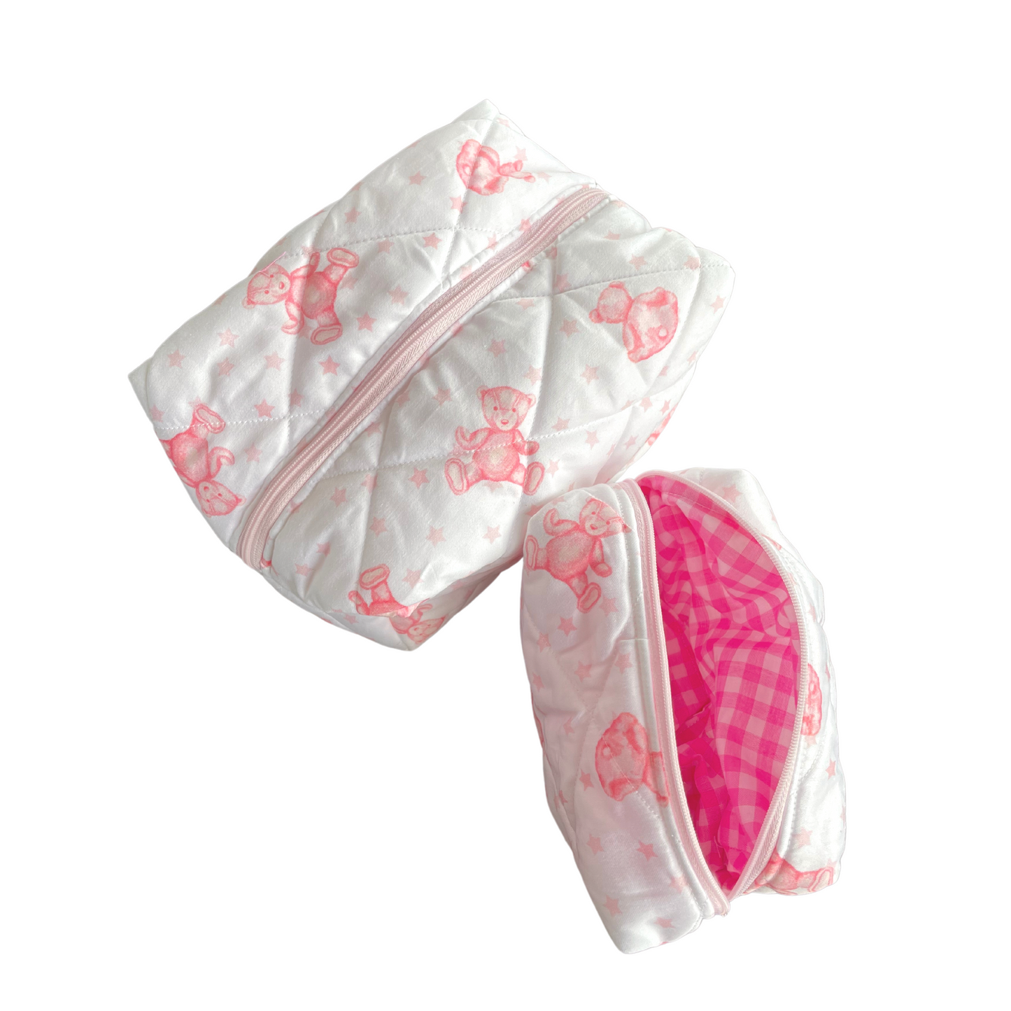 Quilted Toiletry Bags - Pink Teddies