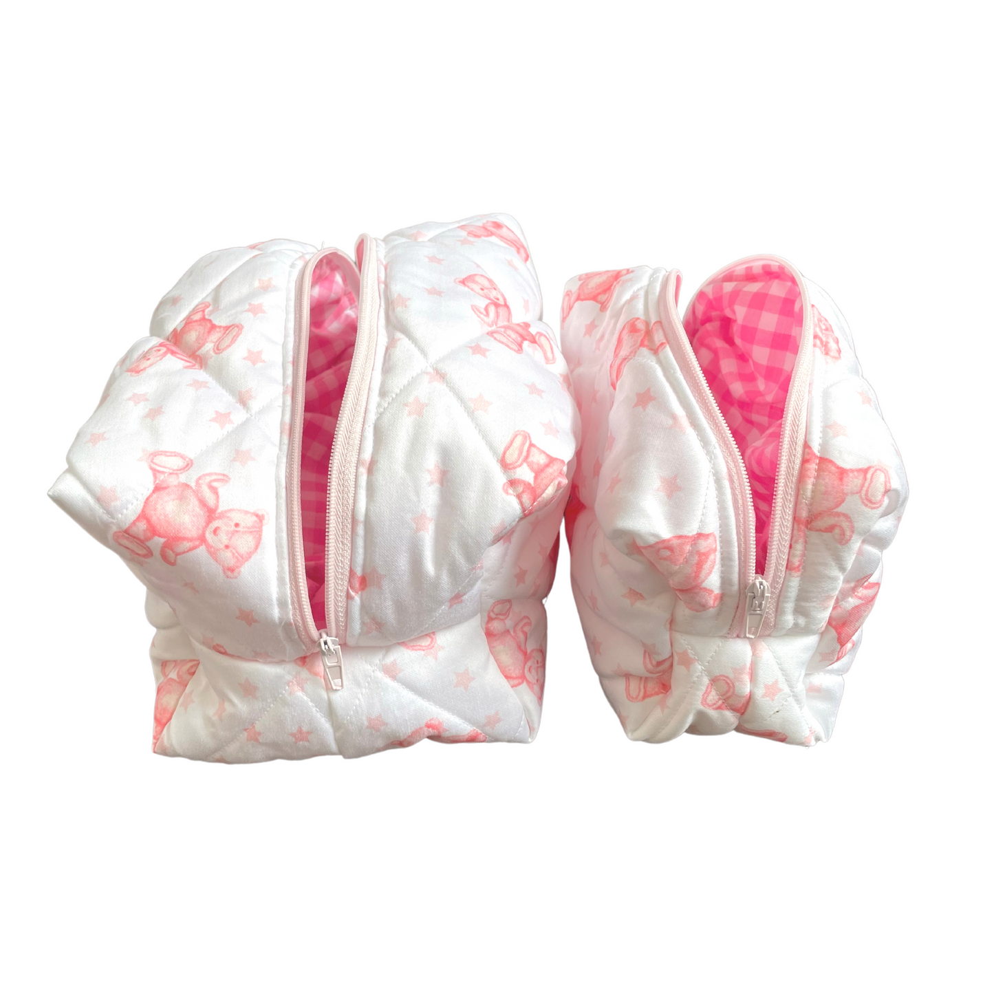 Quilted Toiletry Bags - Pink Teddies