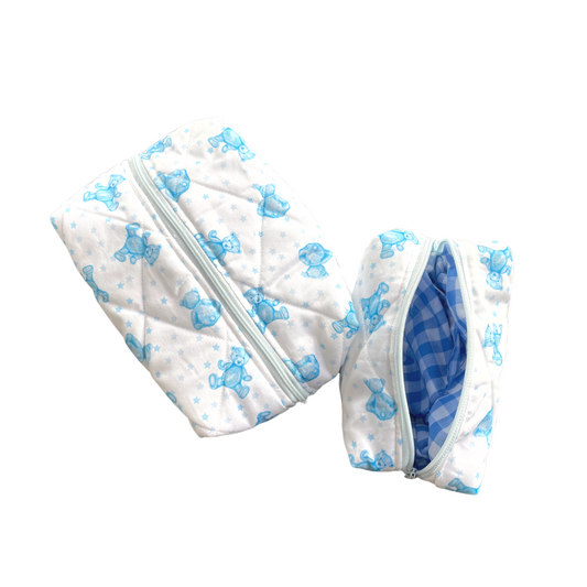 Quilted Toiletry Bags - Blue Teddies
